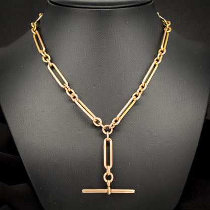 Antique Birmingham '1921' 9ct Gold Trombone Link Albert Chain Necklace | 16"