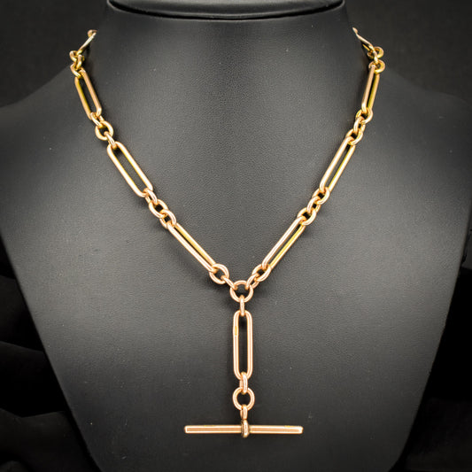Antique Birmingham '1921' 9ct Gold Trombone Link Albert Chain Necklace | 16"