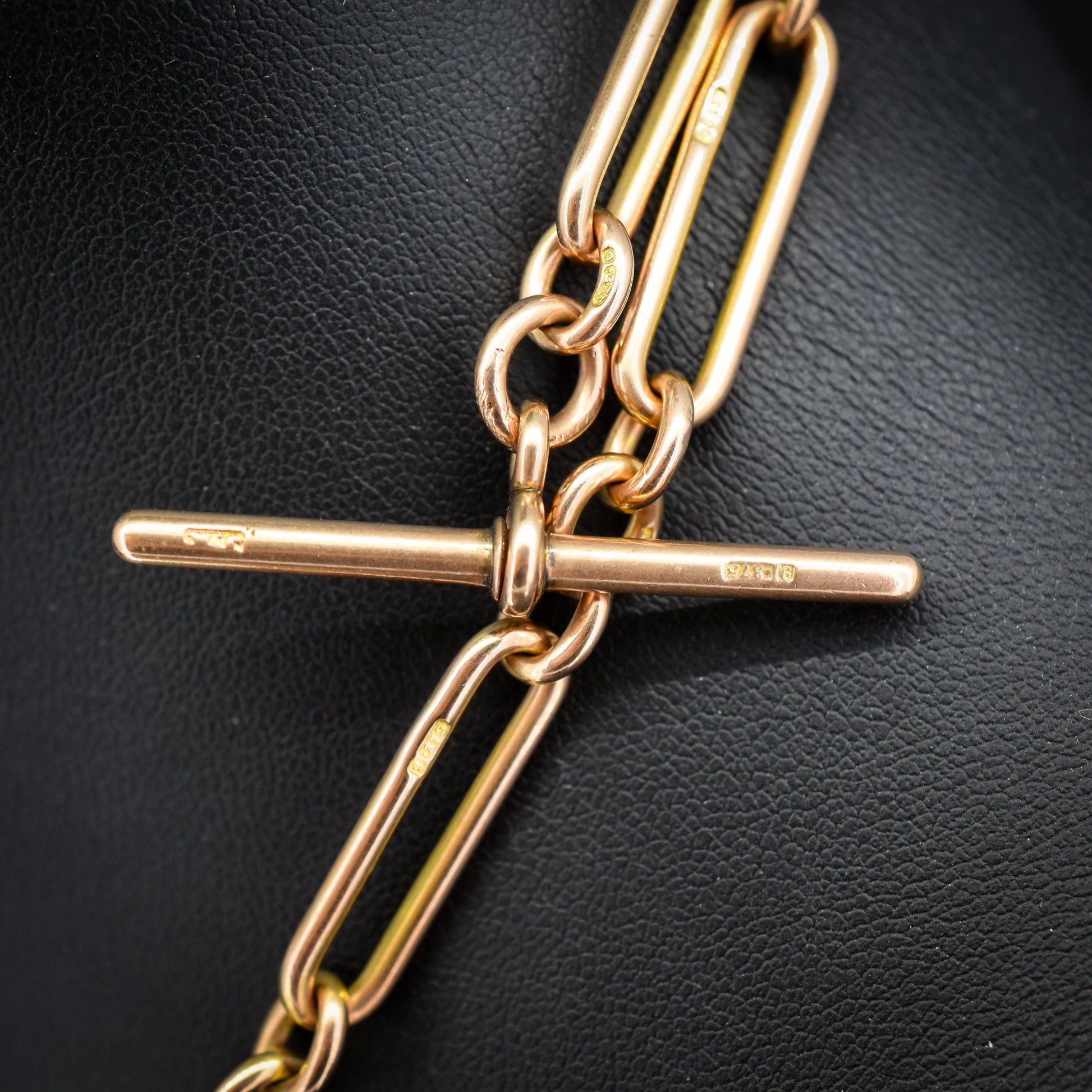 Antique Birmingham '1921' 9ct Gold Trombone Link Albert Chain Necklace | 16"