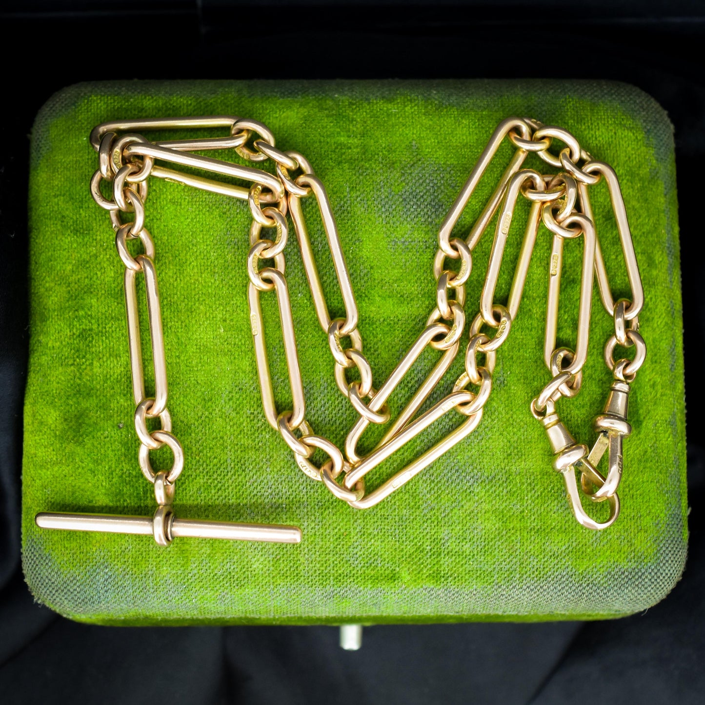Antique Birmingham '1921' 9ct Gold Trombone Link Albert Chain Necklace | 16"