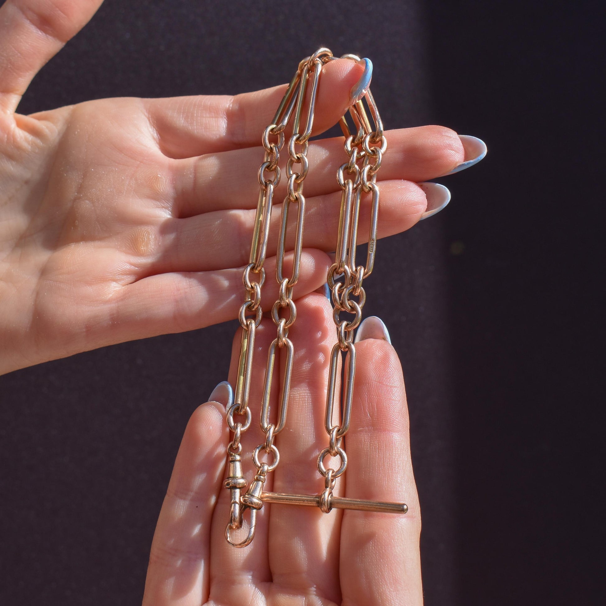 Antique Birmingham '1921' 9ct Gold Trombone Link Albert Chain Necklace | 16"