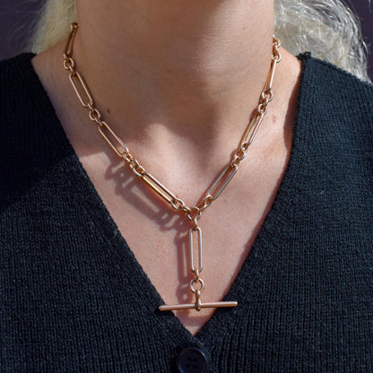 Antique Birmingham '1921' 9ct Gold Trombone Link Albert Chain Necklace | 16"
