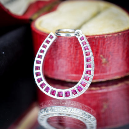 French Cut Ruby Horseshoe Platinum Charm Pendant - 0.70ct