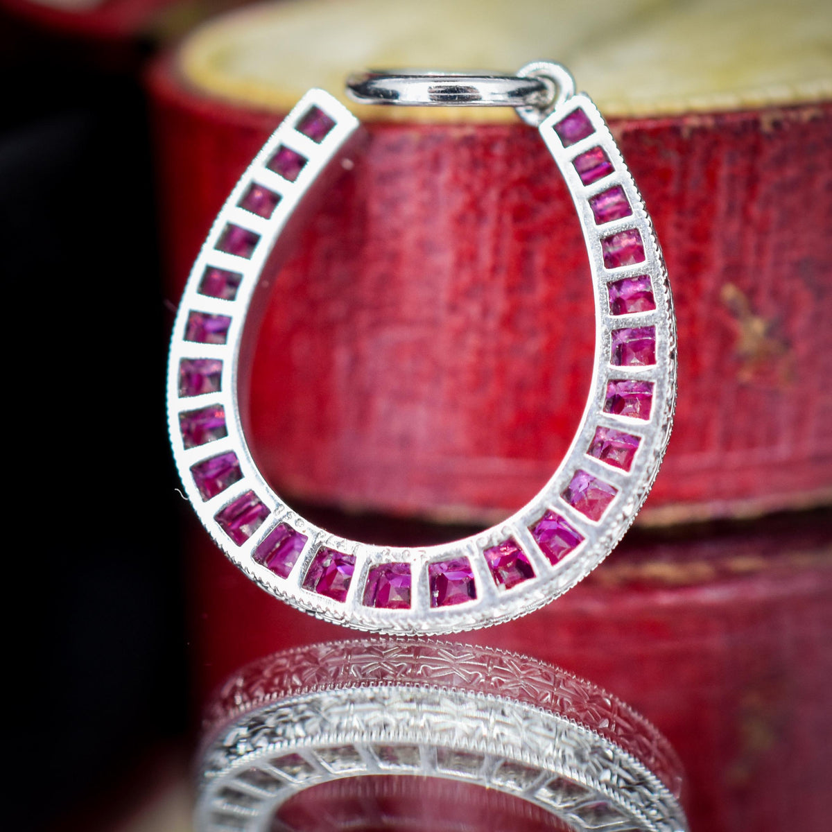 French Cut Ruby Horseshoe Platinum Charm Pendant - 0.70ct
