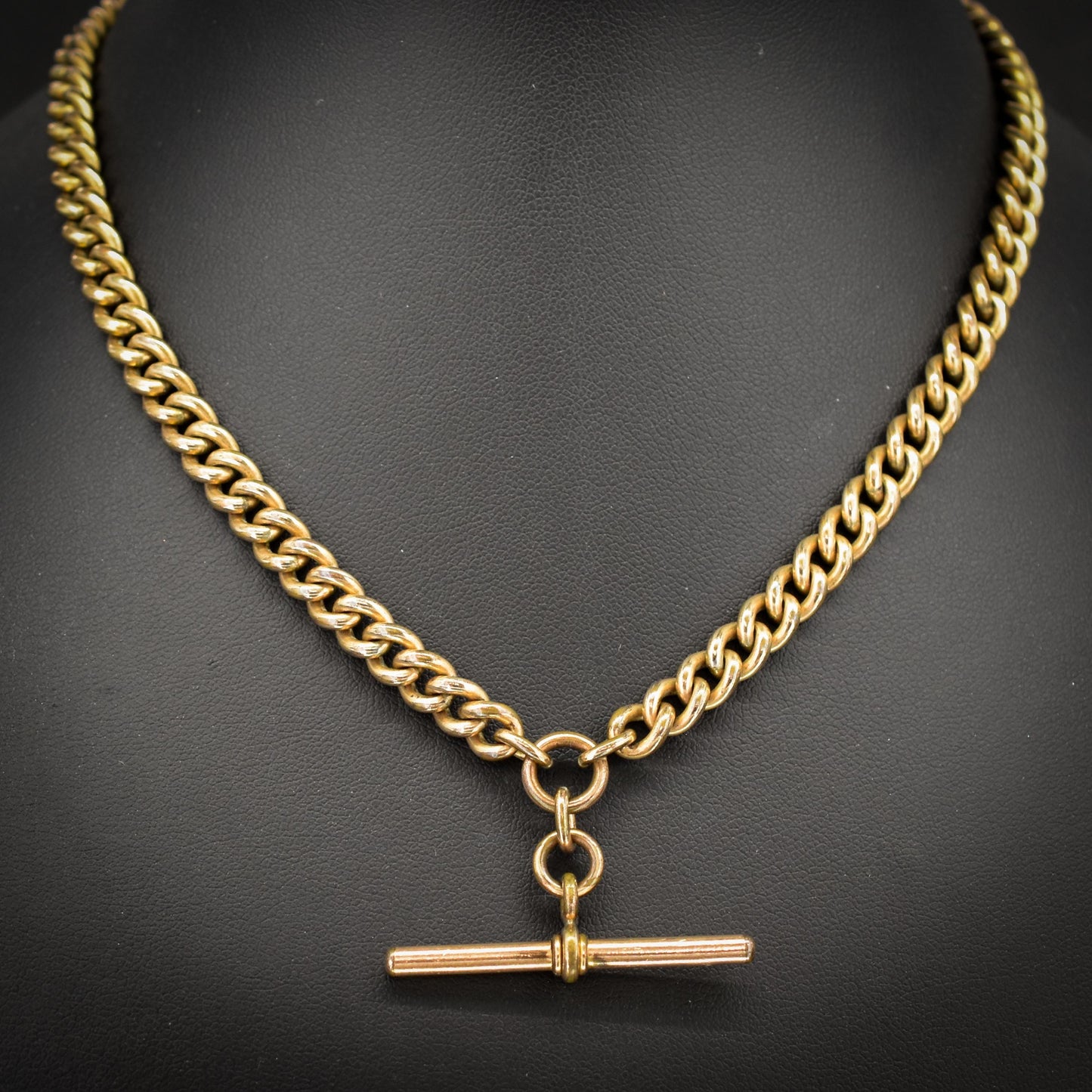 Antique Rolled Gold Curb Chain with T-Bar and Double Dog Clips - 15.5"