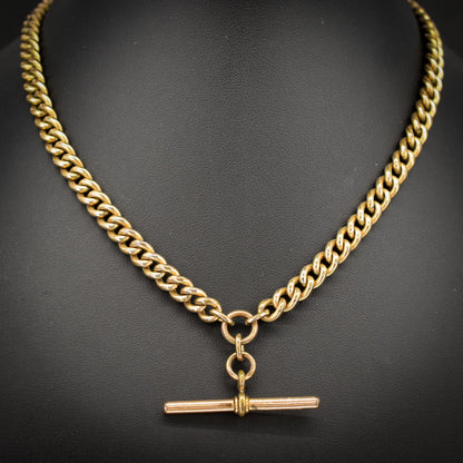 Antique Rolled Gold Curb Chain with T-Bar and Double Dog Clips - 15.5"