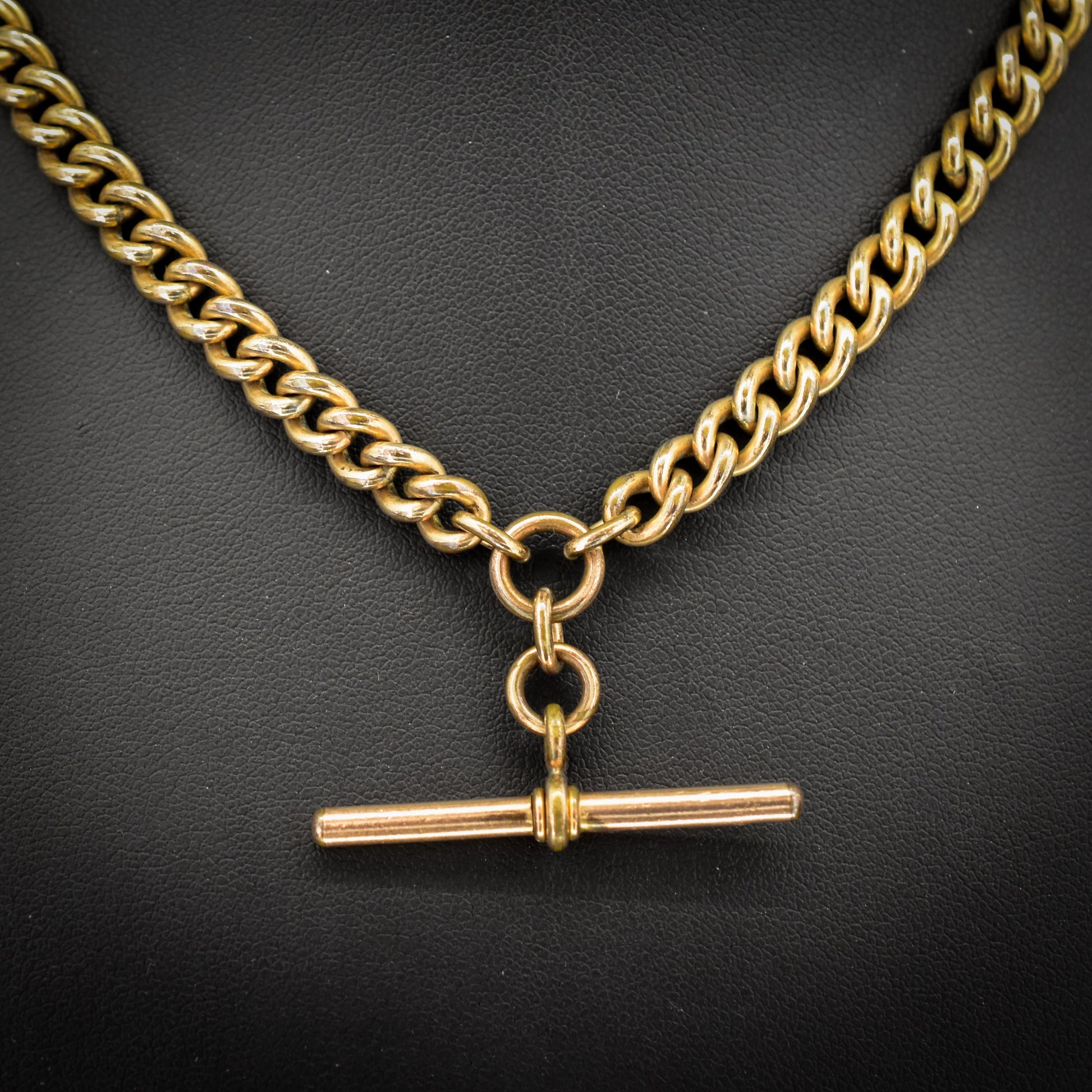 Antique Rolled Gold Curb Chain with T-Bar and Double Dog Clips - 15.5"