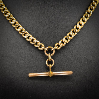 Antique Rolled Gold Curb Chain with T-Bar and Double Dog Clips - 15.5"