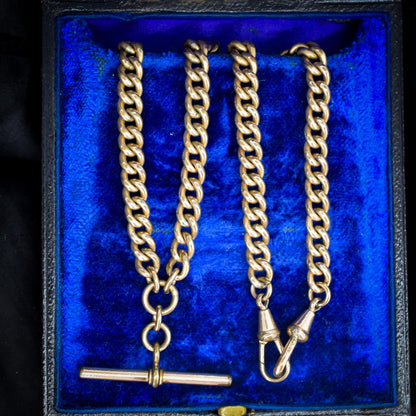 Antique Rolled Gold Curb Chain with T-Bar and Double Dog Clips - 15.5"