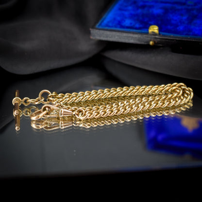 Antique Rolled Gold Curb Chain with T-Bar and Double Dog Clips - 15.5"