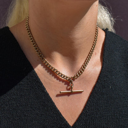 Antique Rolled Gold Curb Chain with T-Bar and Double Dog Clips - 15.5"