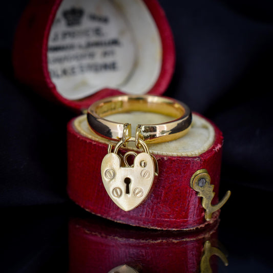 Antique Heart Padlock Drop 9ct Gold Band Ring | Birmingham 1922