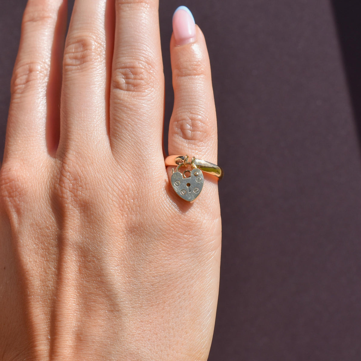 Antique Heart Padlock Drop 9ct Gold Band Ring | Birmingham 1922