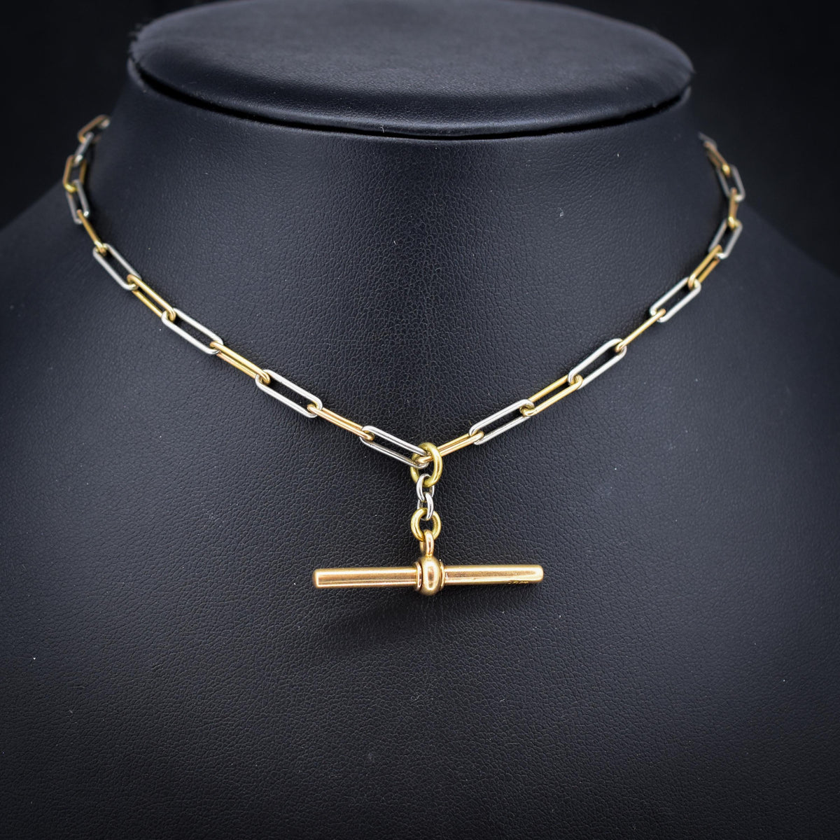 Antique 18ct Gold and Platinum Paper Link Trombone Watch Chain with Dog Clip and Bolt Ring | 12.75"