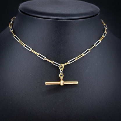 Antique 18ct Gold and Platinum Paper Link Trombone Watch Chain with Dog Clip and Bolt Ring | 12.75"