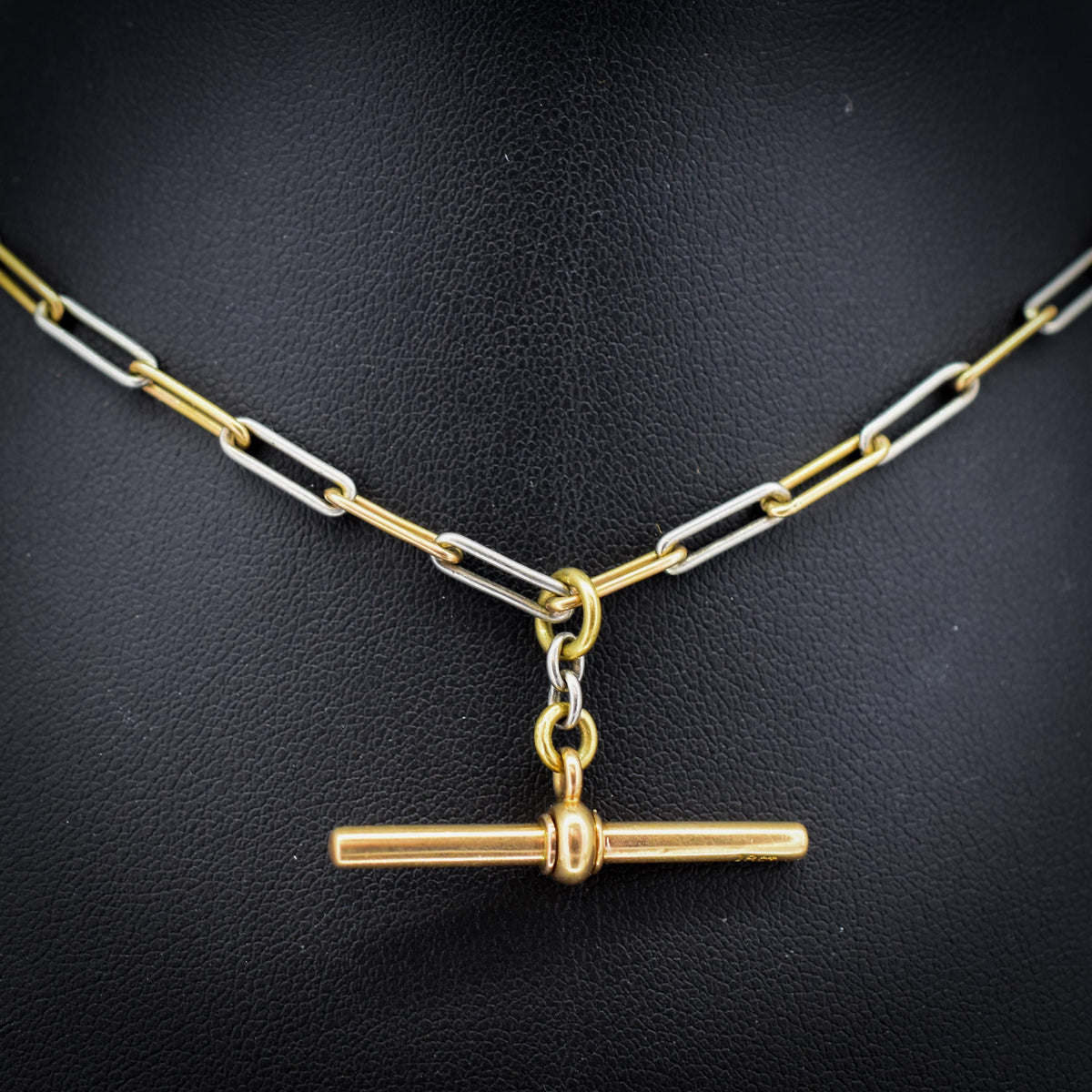 Antique 18ct Gold and Platinum Paper Link Trombone Watch Chain with Dog Clip and Bolt Ring | 12.75"