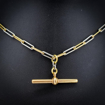Antique 18ct Gold and Platinum Paper Link Trombone Watch Chain with Dog Clip and Bolt Ring | 12.75"