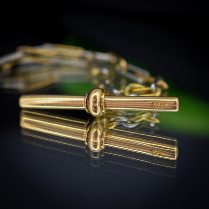 Antique 18ct Gold and Platinum Paper Link Trombone Watch Chain with Dog Clip and Bolt Ring | 12.75"