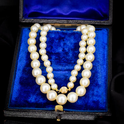 Vintage Graduated Pearl Gold Strand Beaded Necklace | 18"
