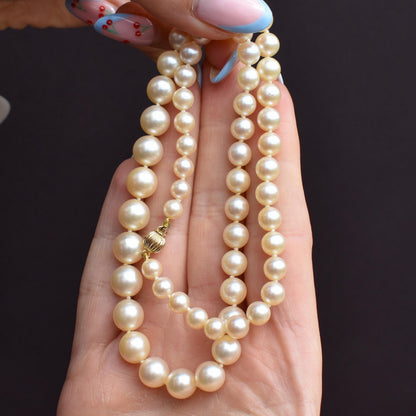 Vintage Graduated Pearl Gold Strand Beaded Necklace | 18"
