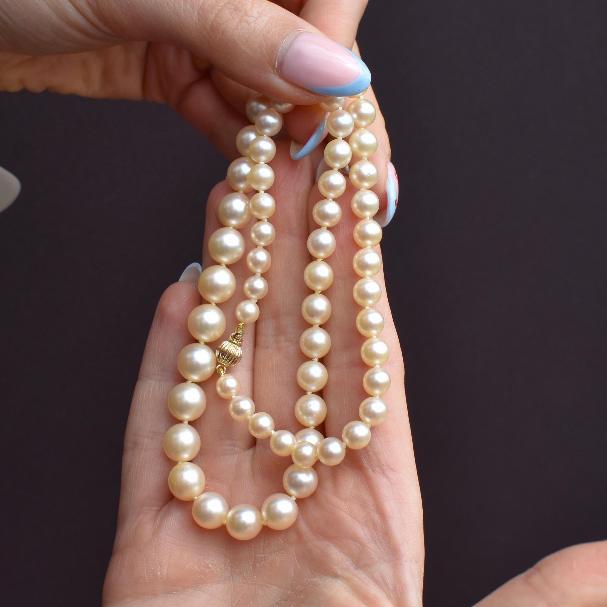 Vintage Graduated Pearl Gold Strand Beaded Necklace | 18"