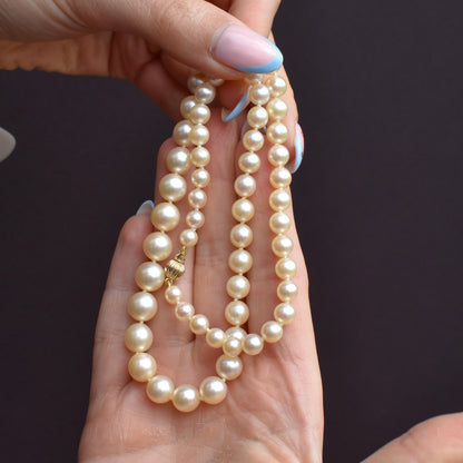 Vintage Graduated Pearl Gold Strand Beaded Necklace | 18"