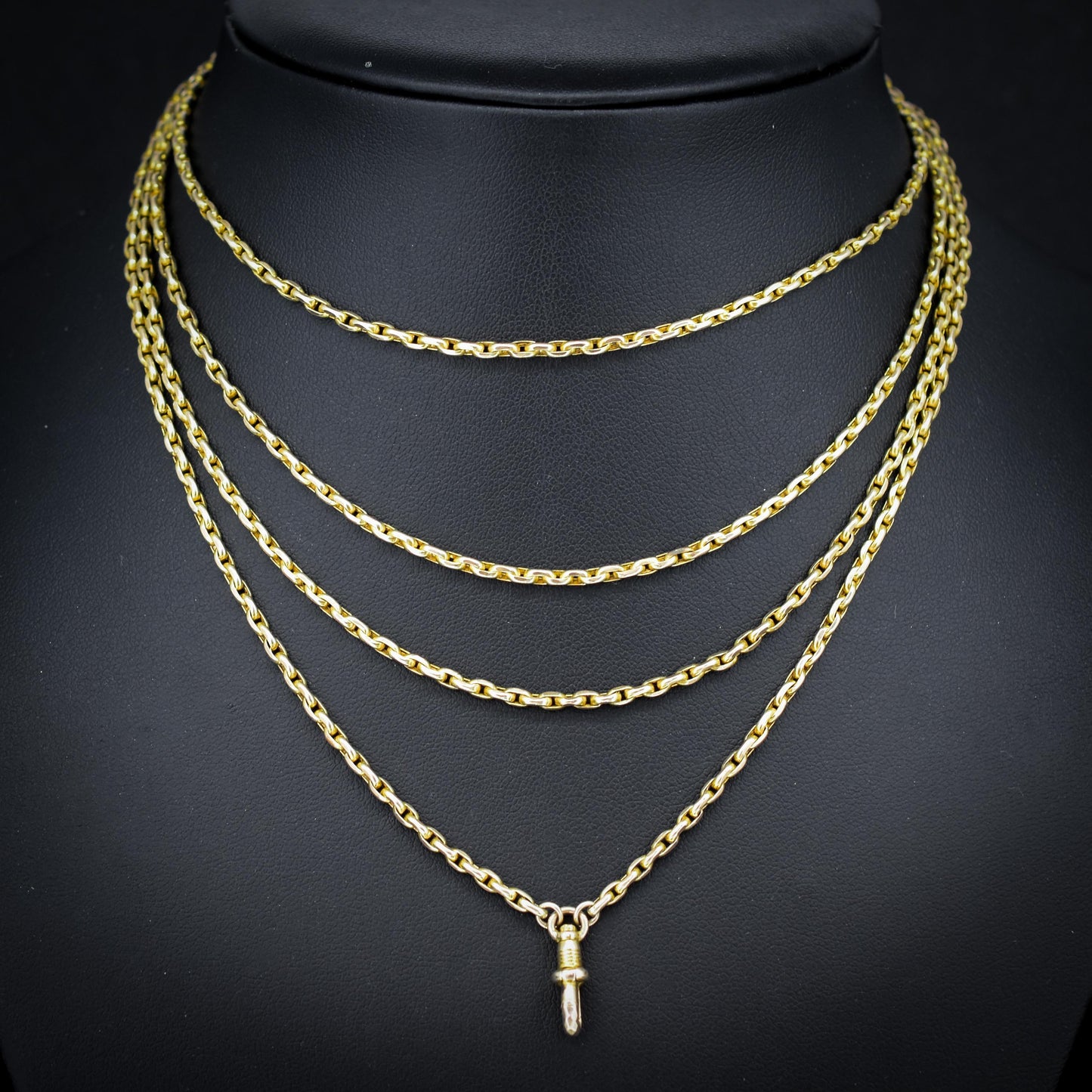 Antique 9ct Gold Faceted Guard Chain Necklace | 56" Length with Dog Clip