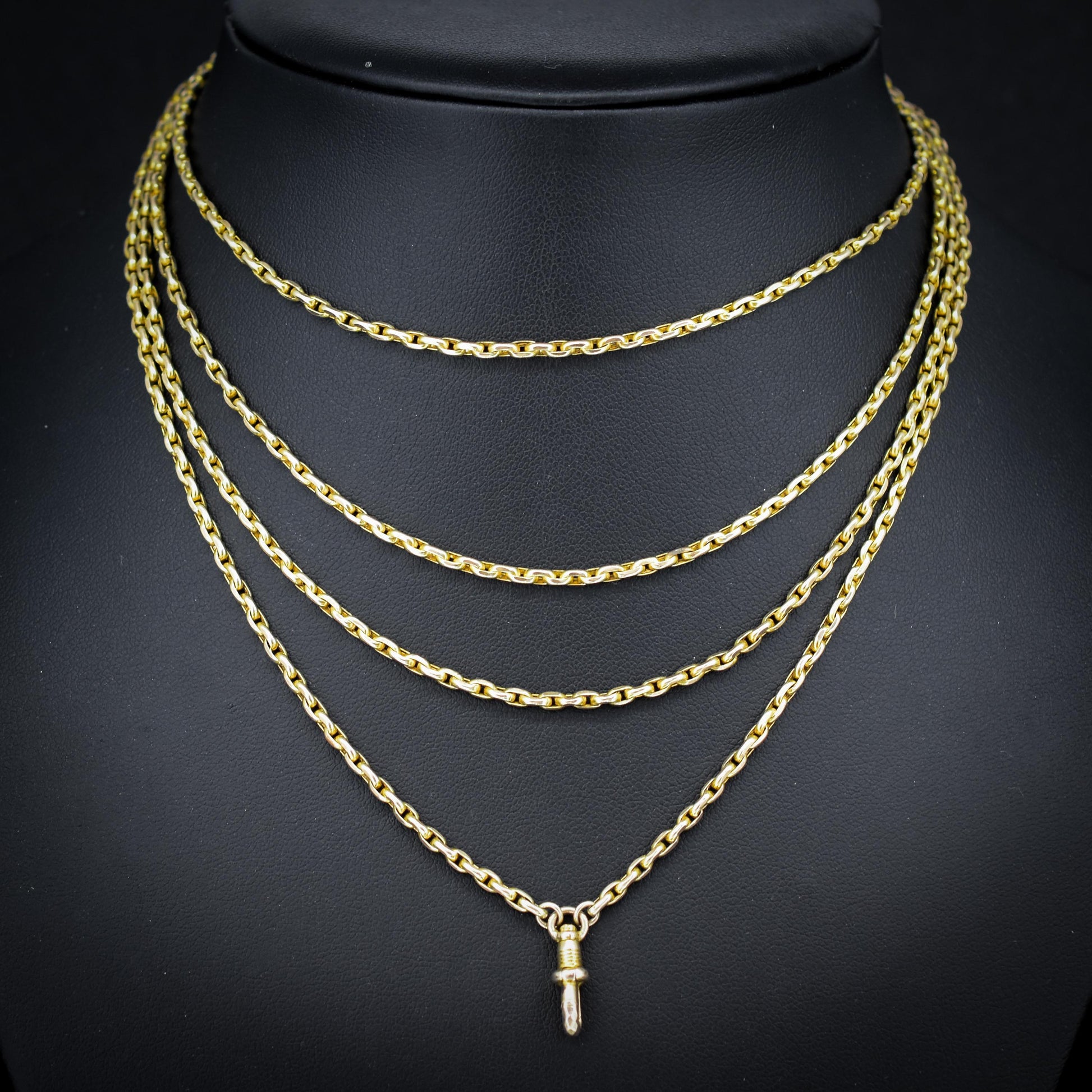 Antique 9ct Gold Faceted Guard Chain Necklace | 56" Length with Dog Clip