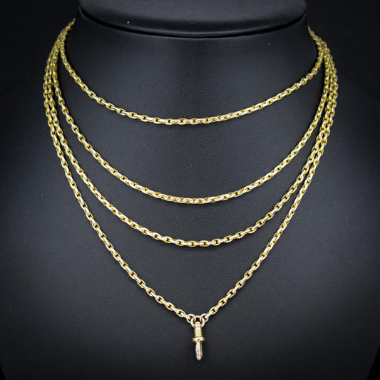 Antique 9ct Gold Faceted Guard Chain Necklace | 56" Length with Dog Clip