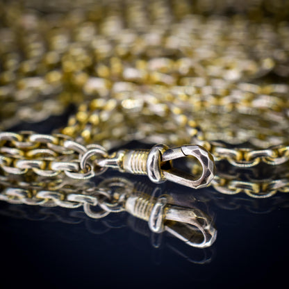 Antique 9ct Gold Faceted Guard Chain Necklace | 56" Length with Dog Clip