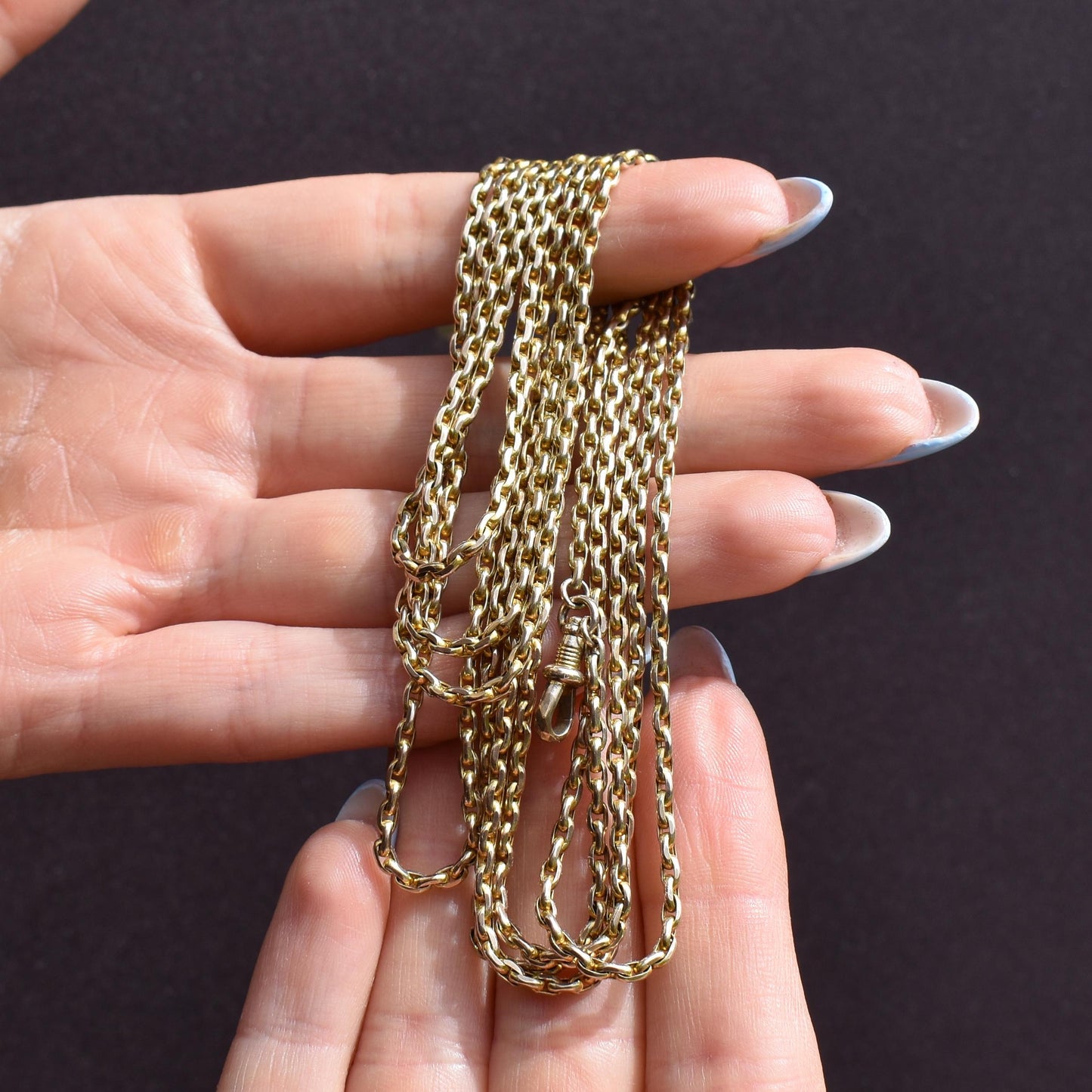 Antique 9ct Gold Faceted Guard Chain Necklace | 56" Length with Dog Clip
