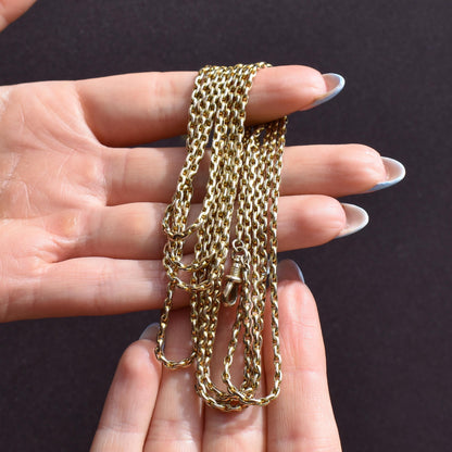 Antique 9ct Gold Faceted Guard Chain Necklace | 56" Length with Dog Clip