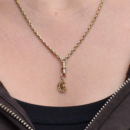 Antique 18ct Gold Pearl Crescent Star Charm Pendant