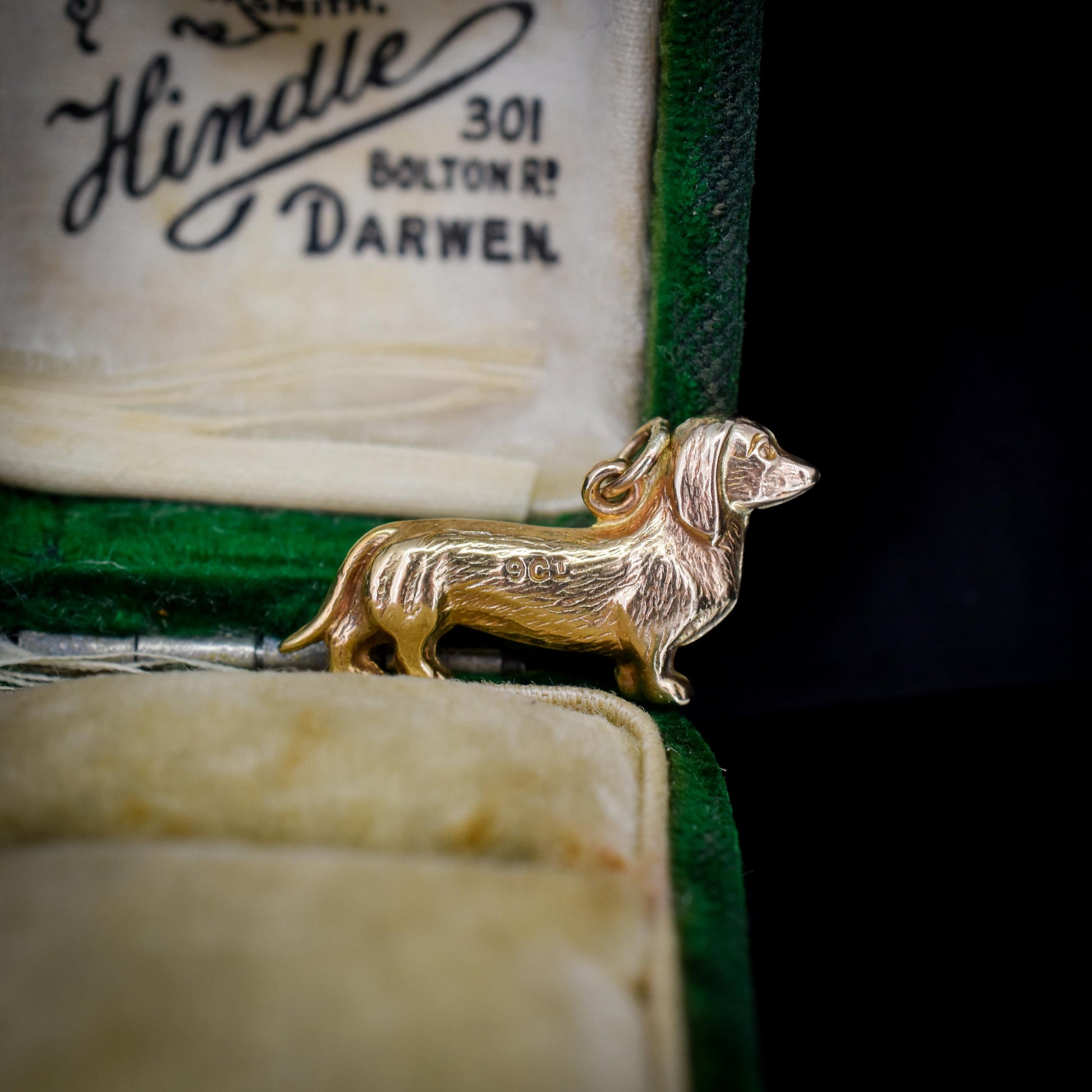 Antique 9ct Gold Dachshund Dog Charm Pendant