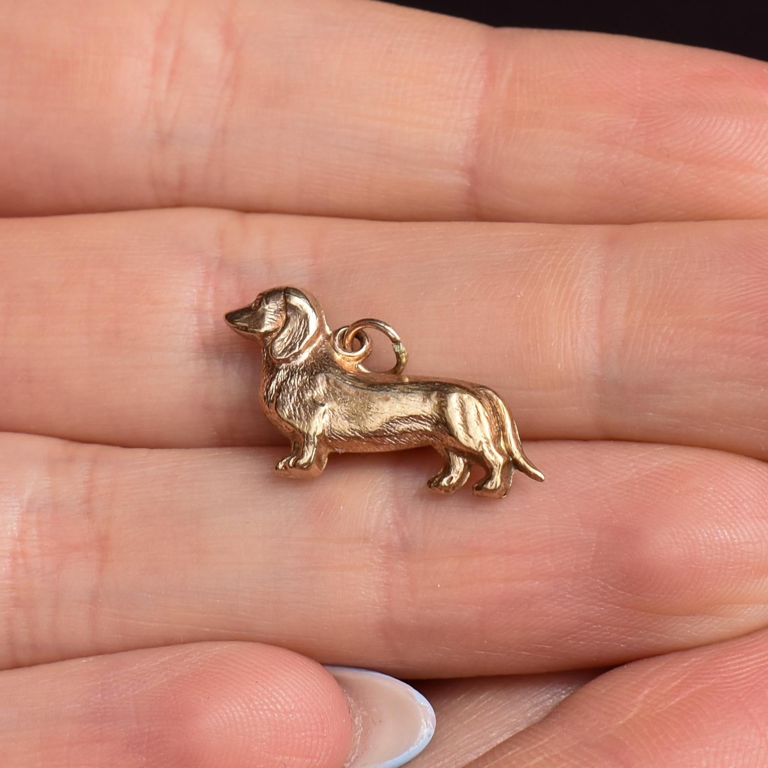 Antique 9ct Gold Dachshund Dog Charm Pendant