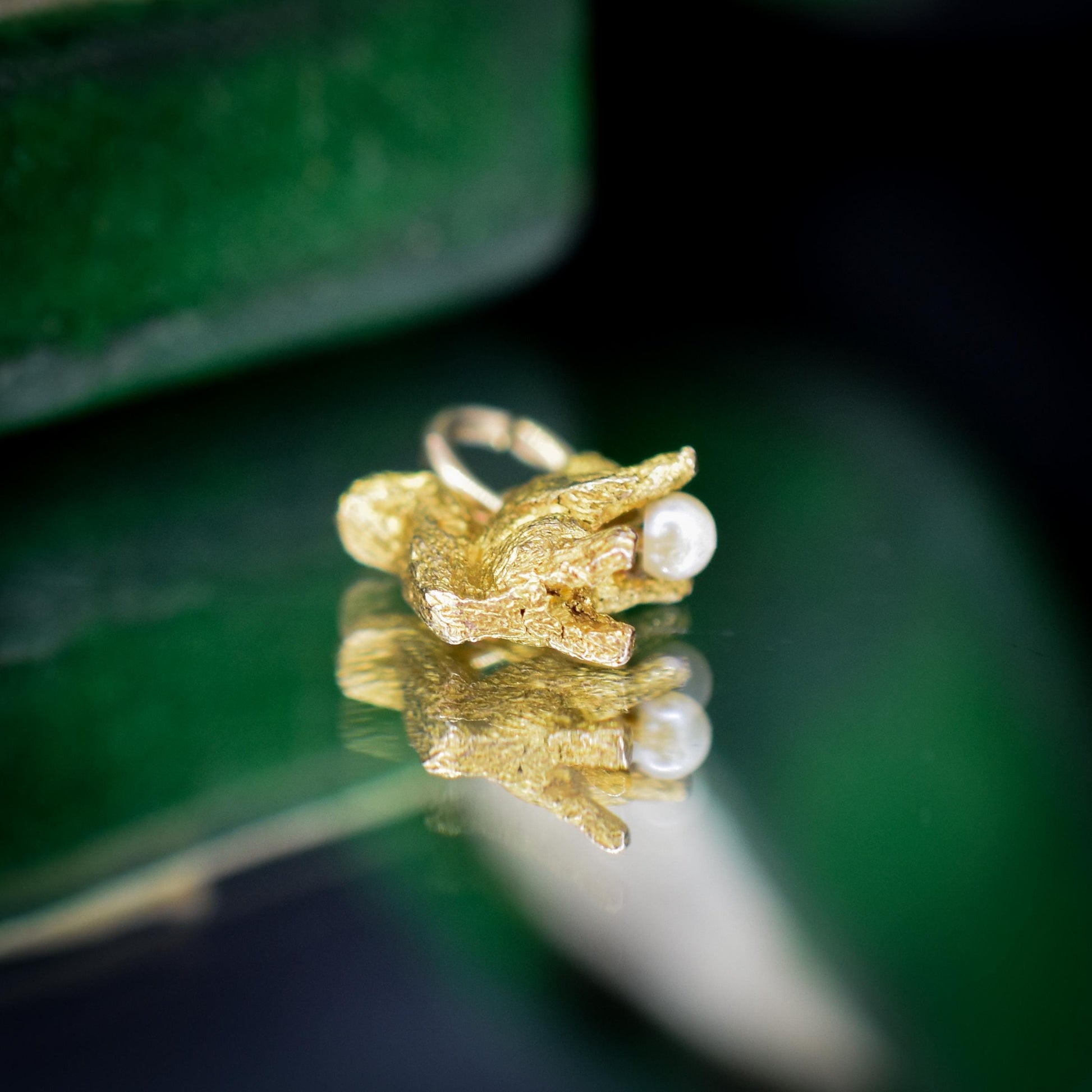 Vintage Solid Yellow Gold Pearl Squirrel Animal Charm Pendant