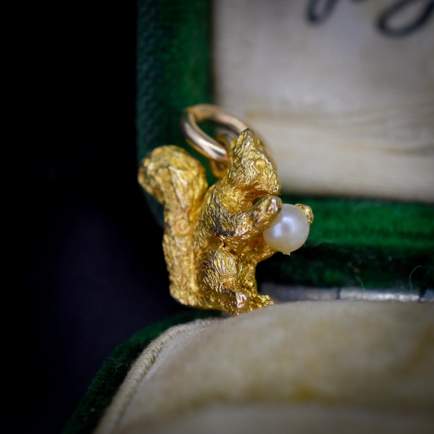 Vintage Solid Yellow Gold Pearl Squirrel Animal Charm Pendant