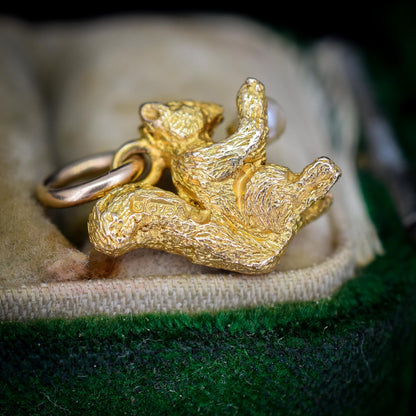 Vintage Solid Yellow Gold Pearl Squirrel Animal Charm Pendant