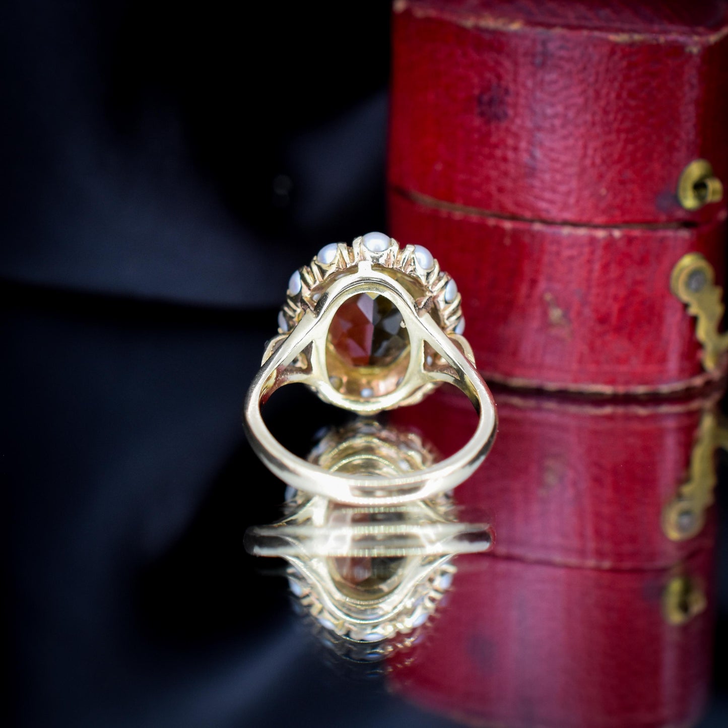 Vintage Citrine and Pearl Oval Halo Cluster 9ct Gold Ring | London 1963