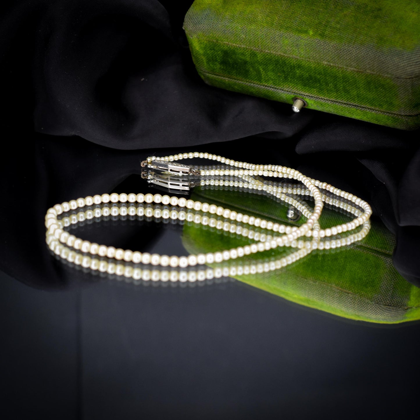 Vintage Pearl 18ct White Gold Diamond Strand Beaded Necklace | 16.5"