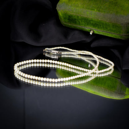 Vintage Pearl 18ct White Gold Diamond Strand Beaded Necklace | 16.5"