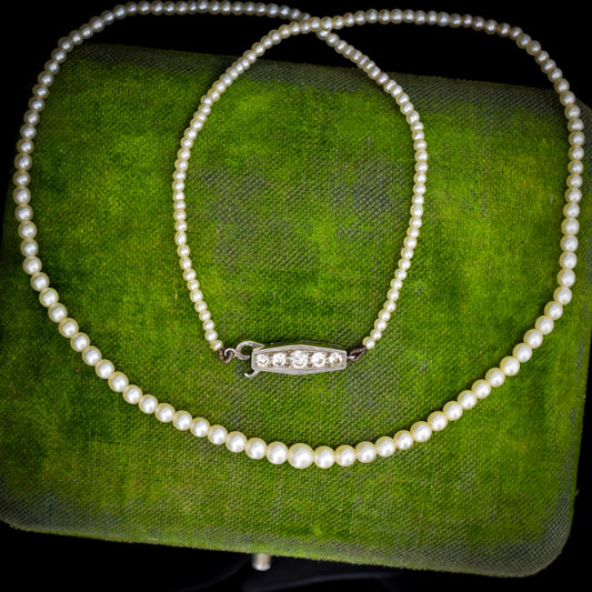 Vintage Pearl 18ct White Gold Diamond Strand Beaded Necklace | 16.5"