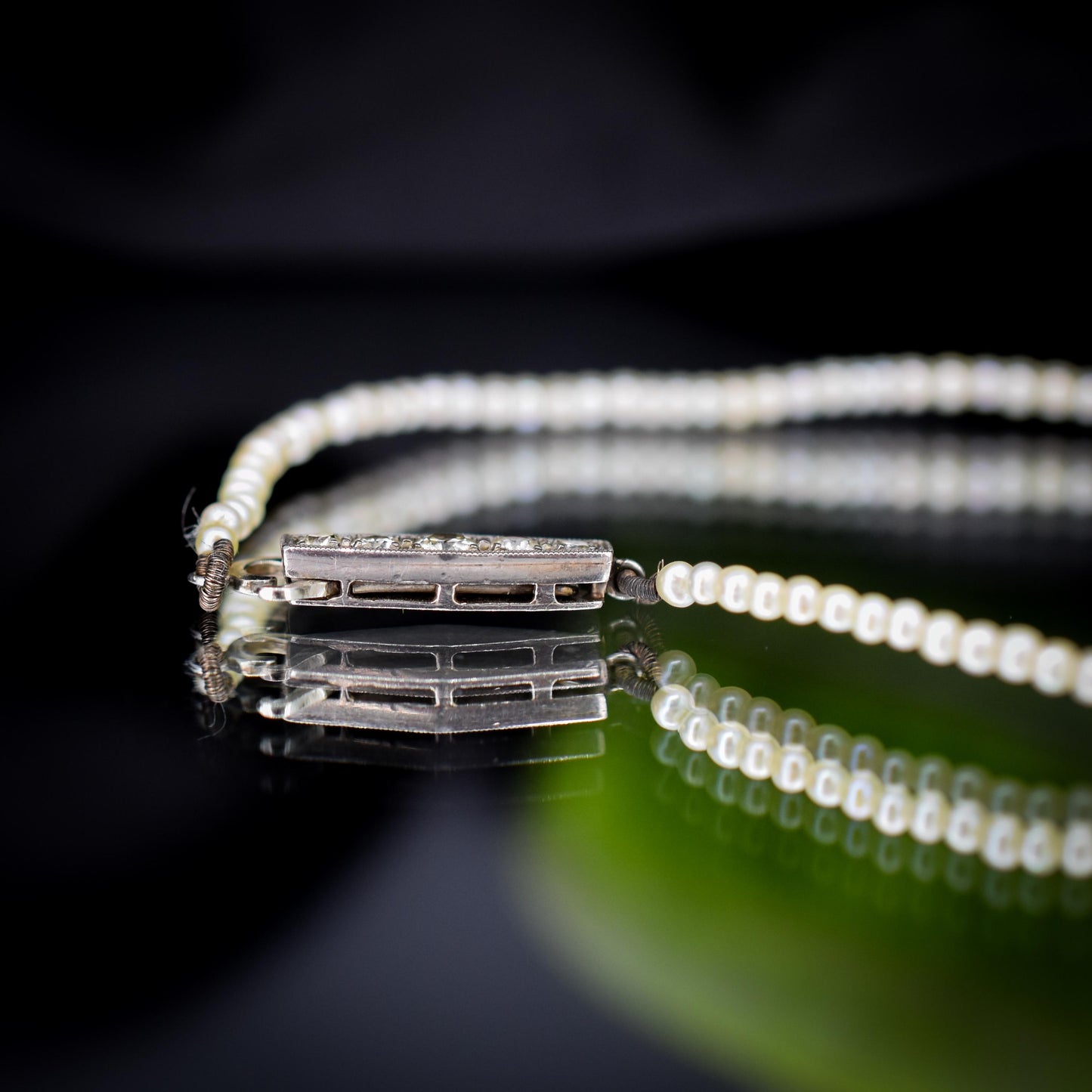 Vintage Pearl 18ct White Gold Diamond Strand Beaded Necklace | 16.5"