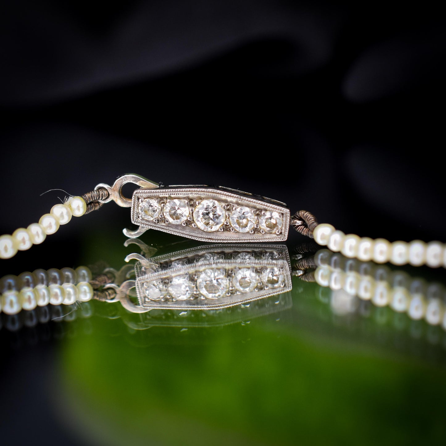 Vintage Pearl 18ct White Gold Diamond Strand Beaded Necklace | 16.5"