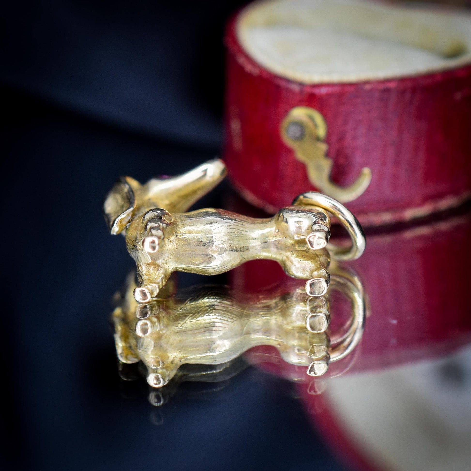 Vintage Solid 9ct Gold Dachshund Dog Charm Pendant with Ruby Eyes