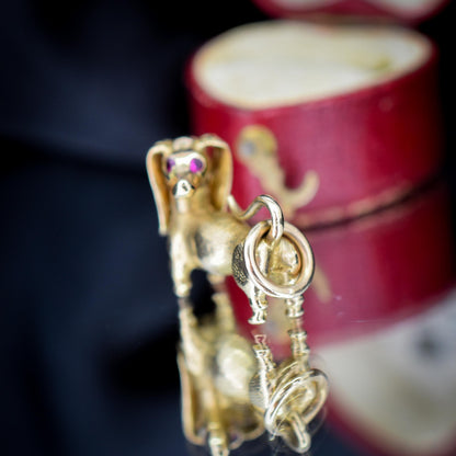Vintage Solid 9ct Gold Dachshund Dog Charm Pendant with Ruby Eyes
