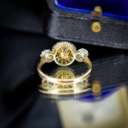 Antique Edwardian Diamond and Pearl Cluster 18ct Yellow Gold Ring