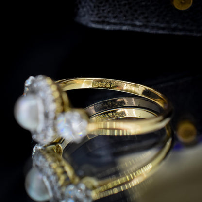 Antique Edwardian Diamond and Pearl Cluster 18ct Yellow Gold Ring