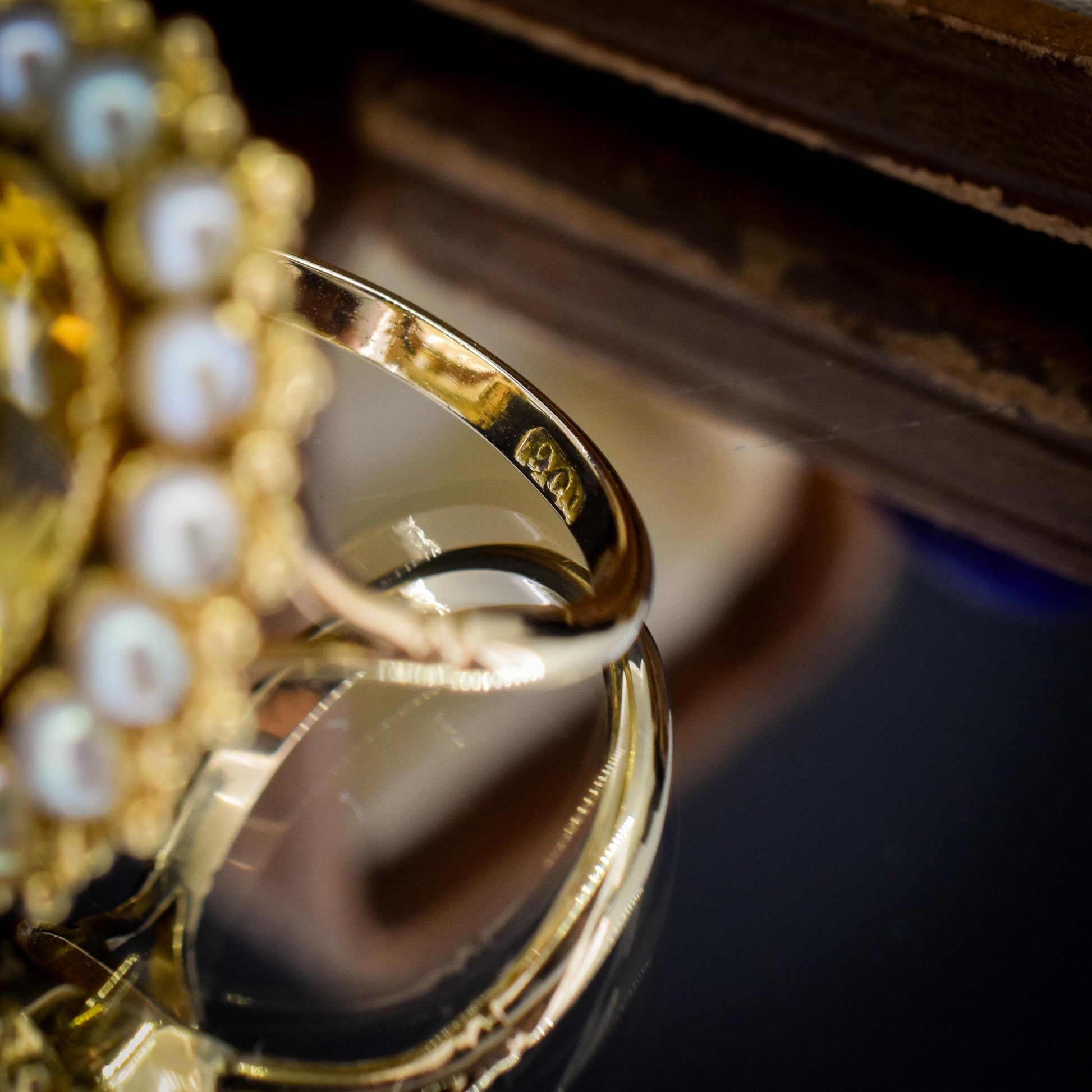 Antique 5.41ct Citrine and Pearl Oval Halo Cluster Gold Ring
