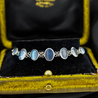 Vintage Cabochon Moonstone Silver Bracelet | 7"